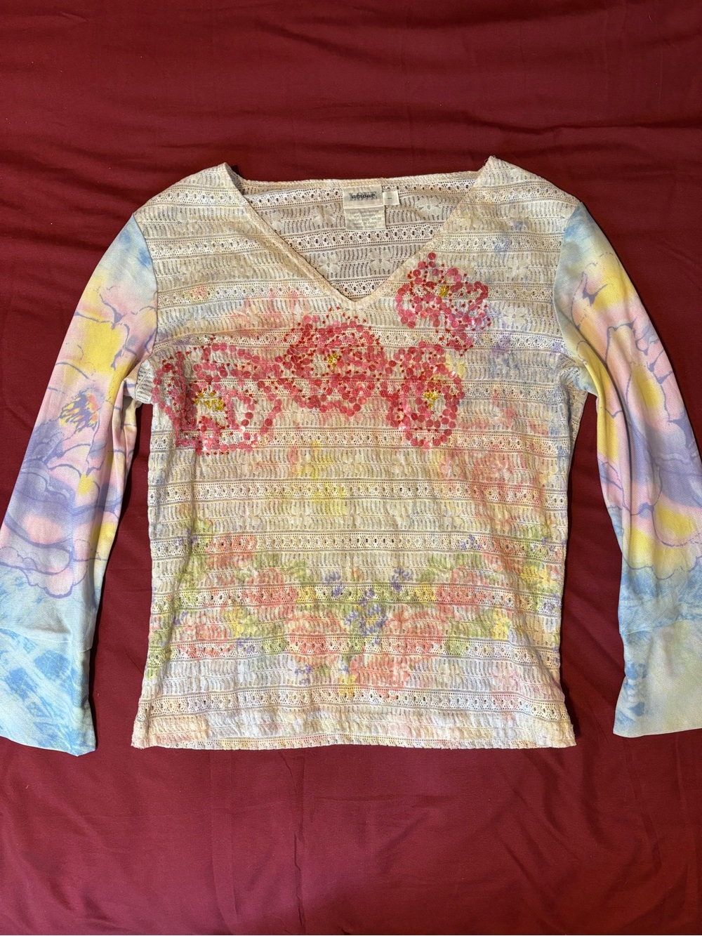 y2k multicolored long sleeve blouse flower designs floral print